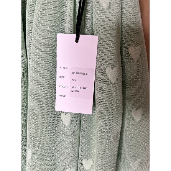 Unique Vintage Mint Green Mesh Tulle Heart Mini Skirt S 4 NWT - Picture 6 of 7